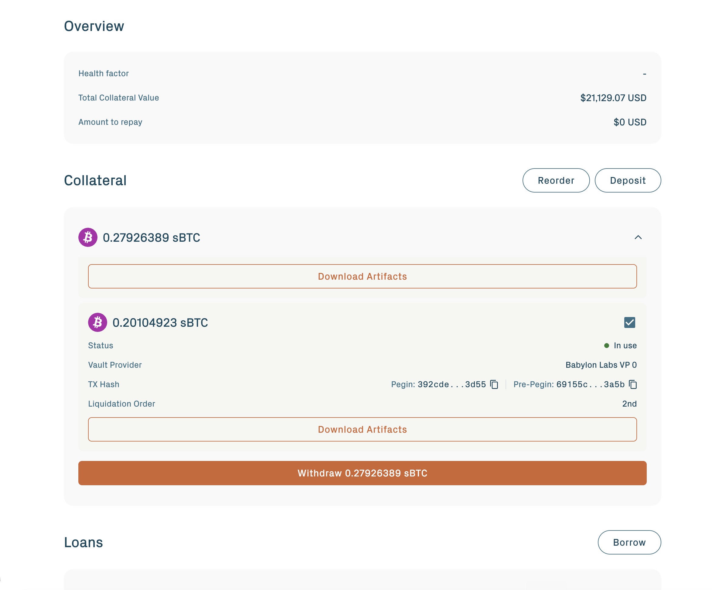 Withdraw form — selected vault