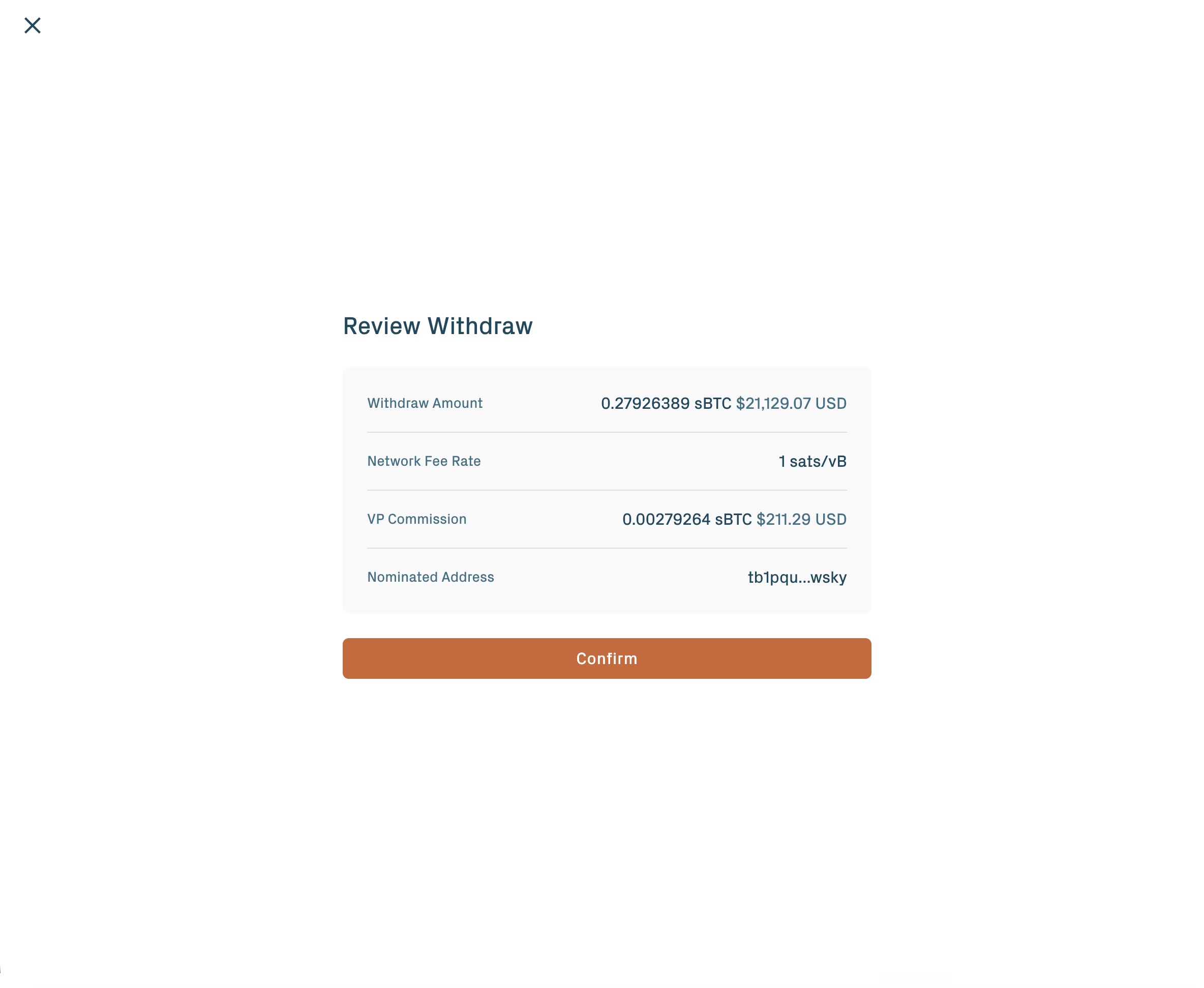 Withdraw review screen