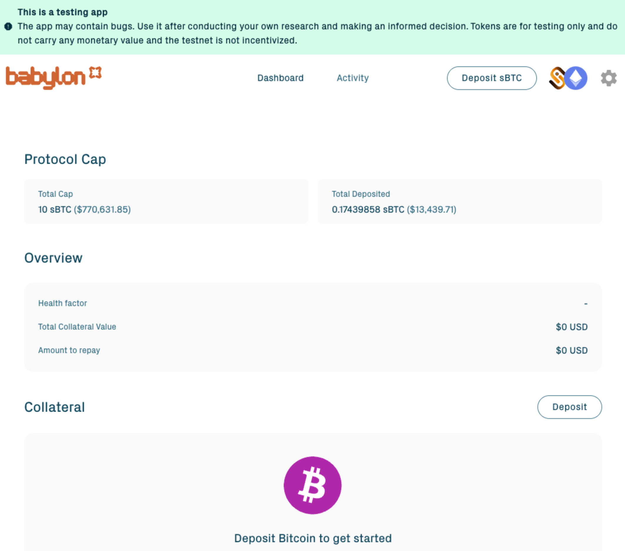 App landing page in the pre-wallet state