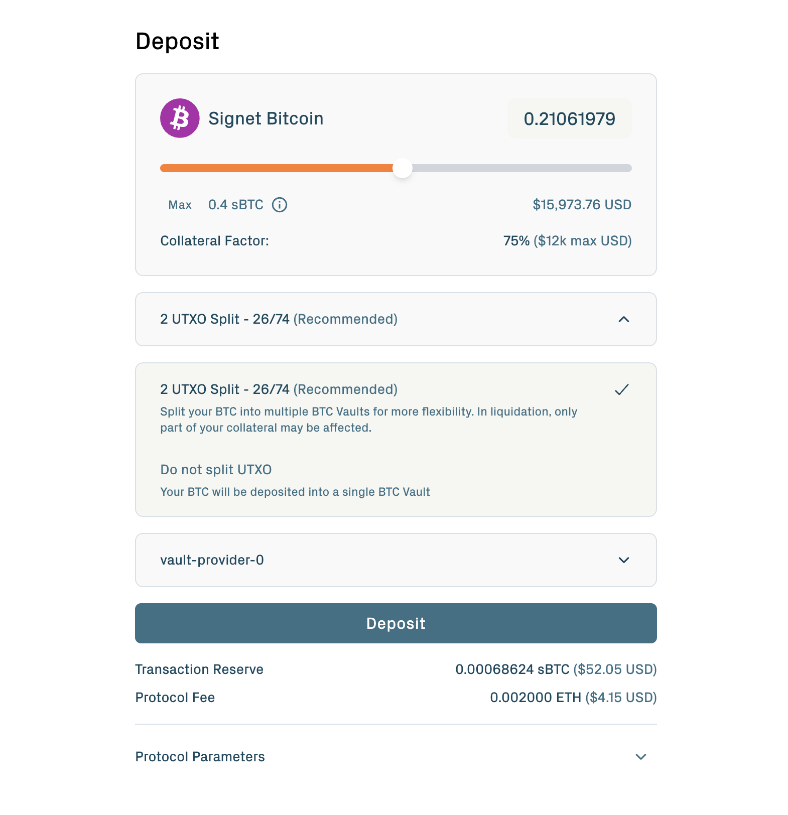 Peg-in deposit amount entry