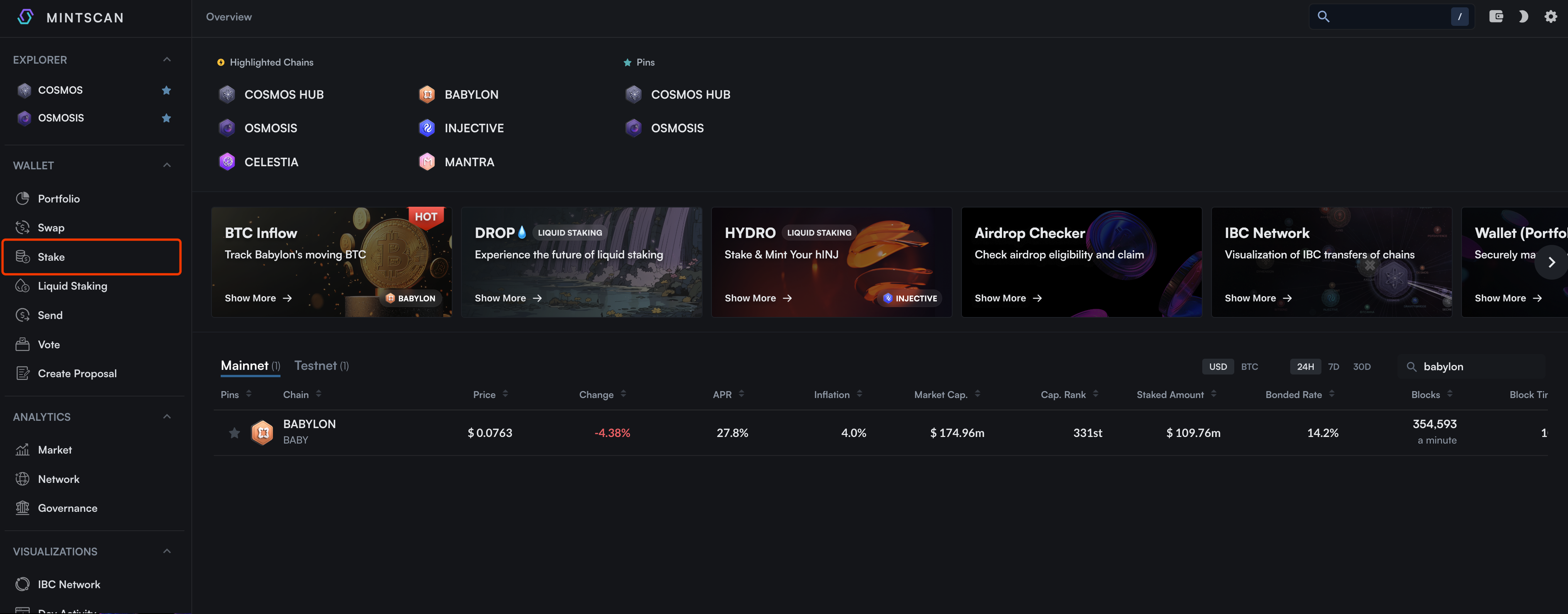 BABY Staking via Mintscan Step 1
