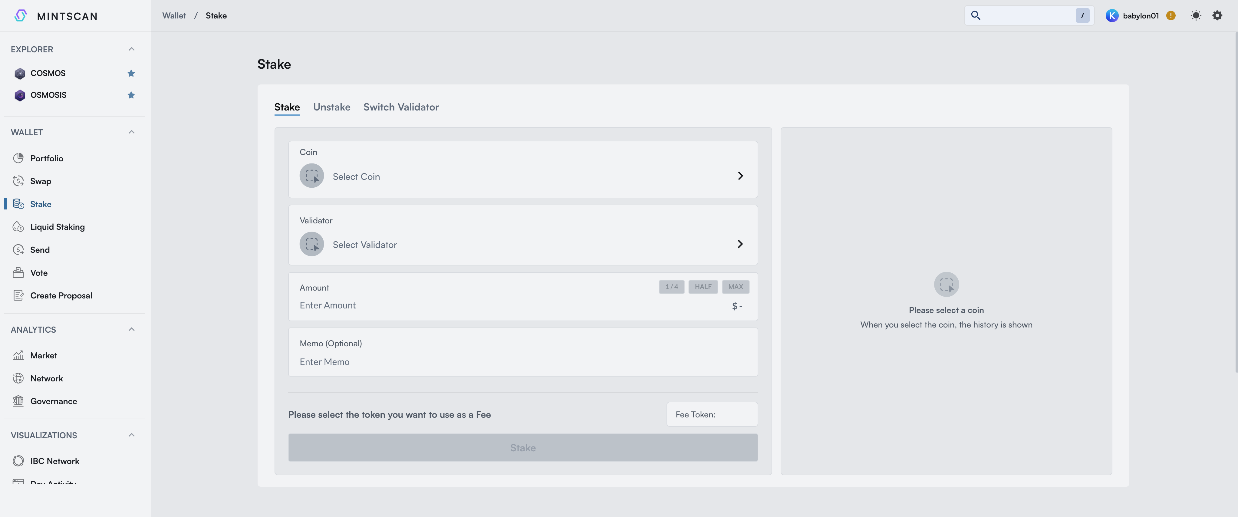 BABY Staking via Mintscan Step 3