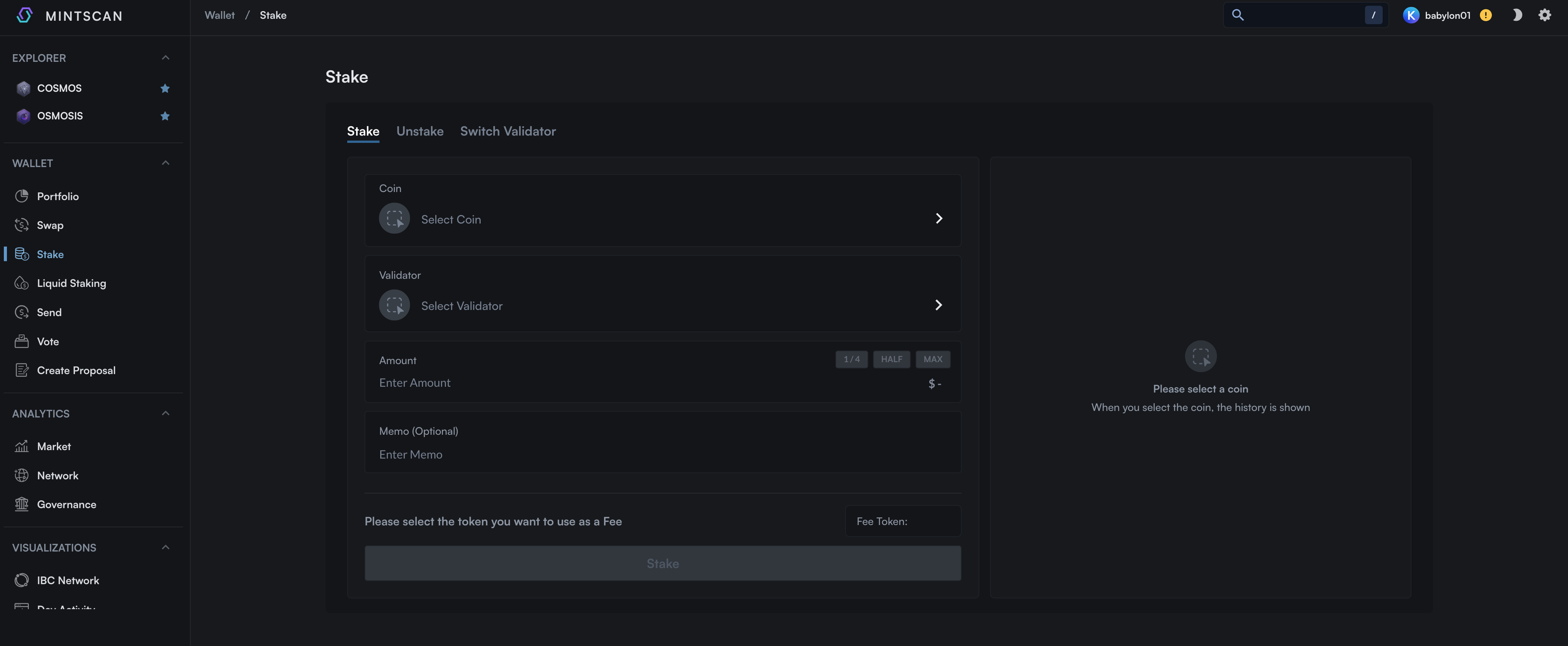 BABY Staking via Mintscan Step 3