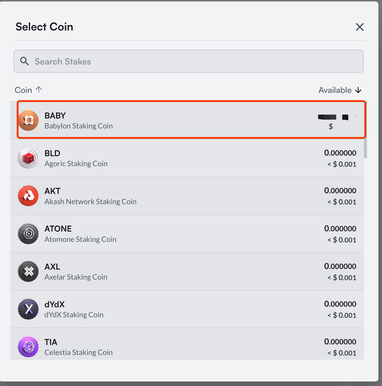 BABY Staking via Mintscan Step 4