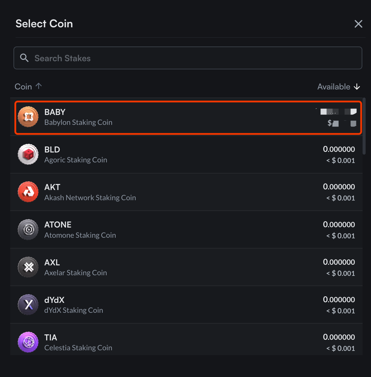 BABY Staking via Mintscan Step 4