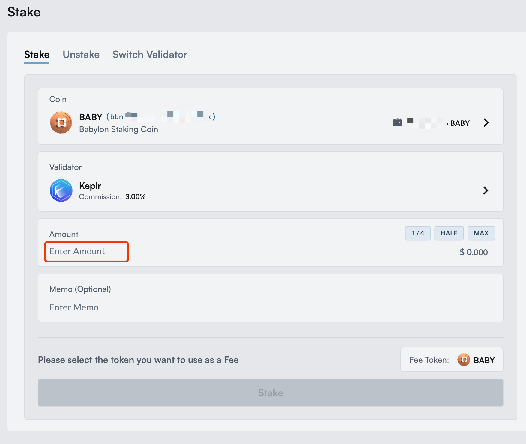 BABY Staking via Mintscan Step 6
