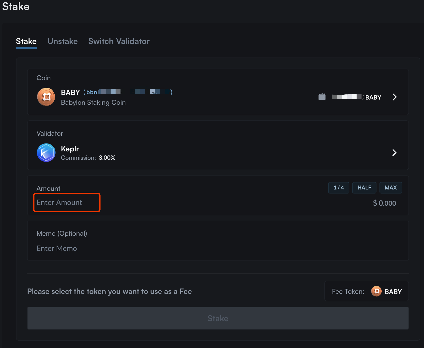 BABY Staking via Mintscan Step 6