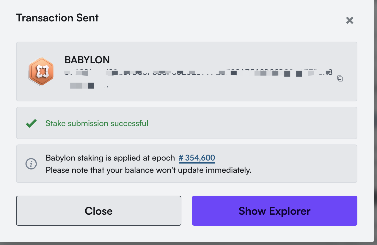BABY Staking via Mintscan Step 8