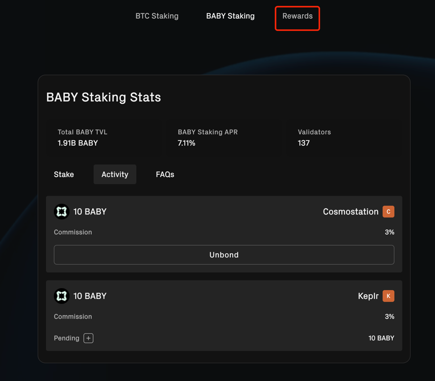 BABY Staking via Web Step 8.1