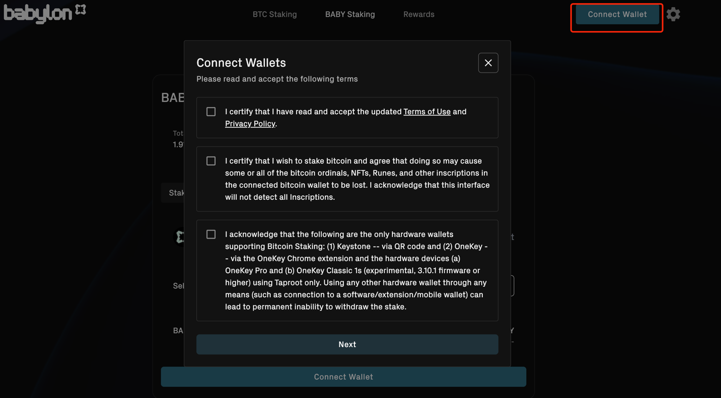 BABY Staking via Web Step 2.2
