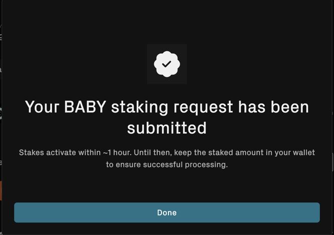BABY Staking via Web Step 6.3