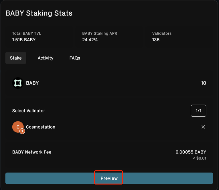 BABY Staking Preview